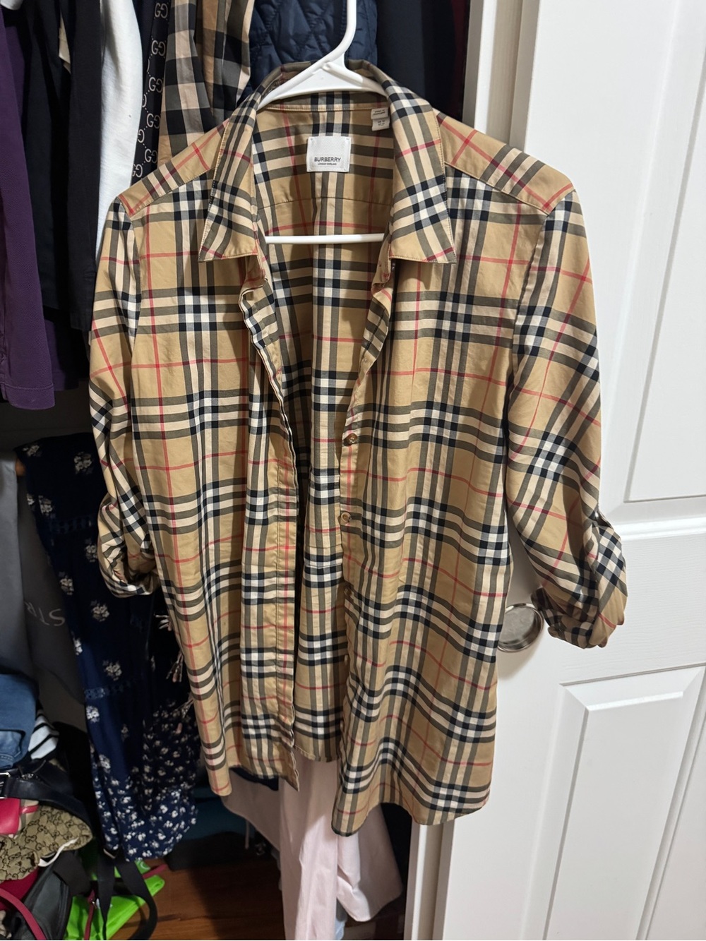 Burberry Classic Tan Plaid Button-Down Shirt
